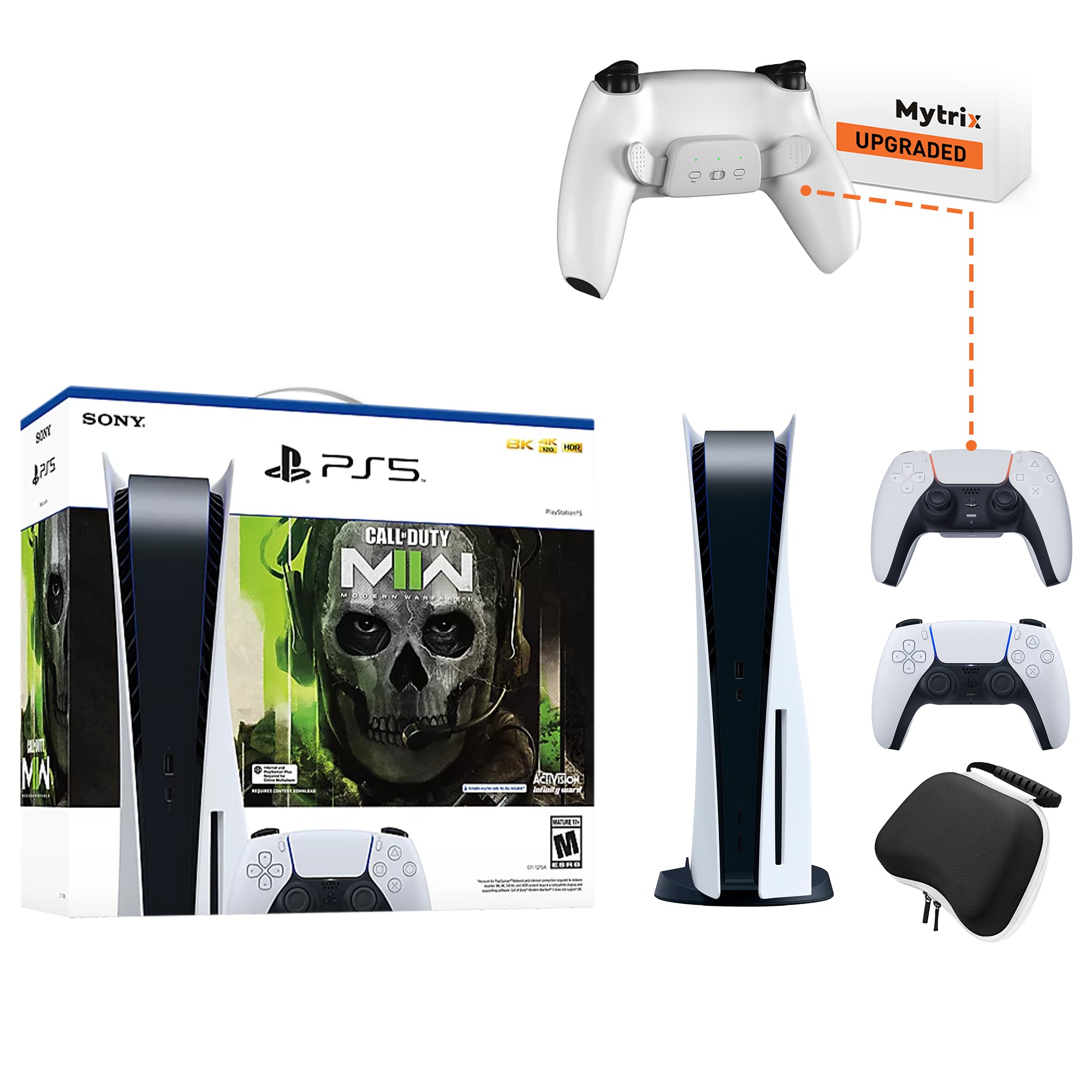 PlayStation 5 Disc Edition Call of Duty Modern Warfare II Bundle, an Additional Mytrix Upgraded PS5 Controller with Remappable Back Paddles and Turbo Function, Hard Shell Protective Controller Case PlayStation 5 Disc Edition Call of Duty Modern Warfare II Bundle, an Additional Mytrix Upgraded PS5 Controller with Remappable Back Paddles and Turbo Function, Hard Shell Protective Controller Case